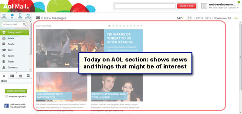 The AOL Today page shown after login