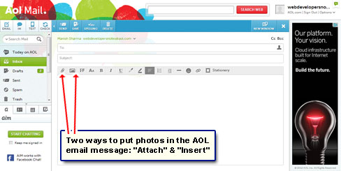 Two ways to put photos in an AOL email