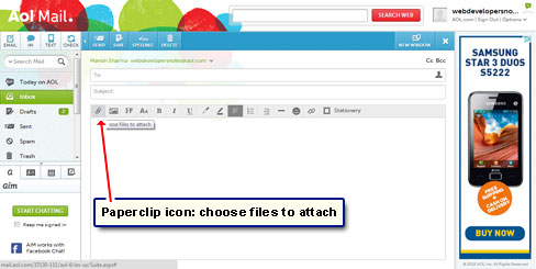 Attach a file to the message - the paper clip icon