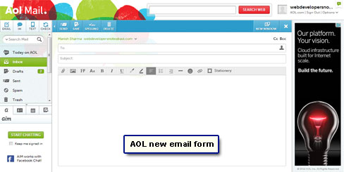 AOL's new email message form