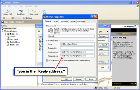Enter a reply to email address - can be the same as your MSN account