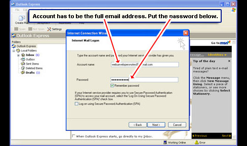 Enter your full email address and the account password