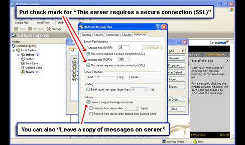 The Hotmail server also requires a secure connection