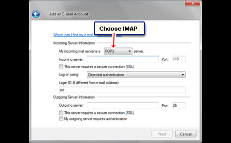 Choose IMAP when adding Telus email