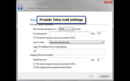Verify Telus email server settings