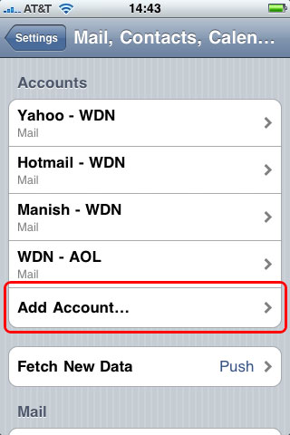 Add account on iPhone