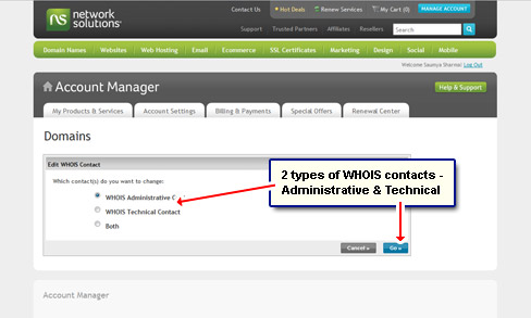 Two types of WHOIS contacts - Administrative and Technical
