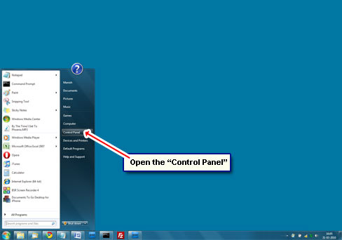 Launch the Windows 7 Control Panel
