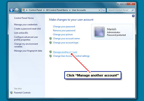 Click Manage Another Account