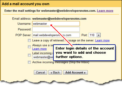 Provide Gmail with the configuration details of the email account you want to add