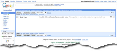 Gmail account inbox with a welcome email from the Gmail team