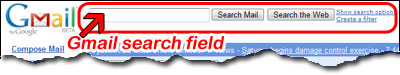 Gmail search field located at the top lets you search email messages in your account and also the web