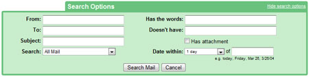 the search options panel on Gmail search. This lets you perform specific searches for messages in your account