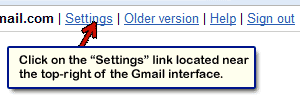 The Gmail Settings link for changing the interface language
