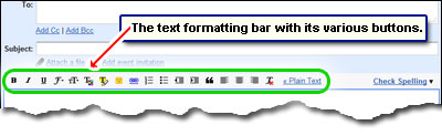 Gmail rich-text formatting bar with its various buttons and icons