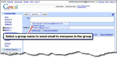 Send a group email from your Gmail account by first creating a Contacts group