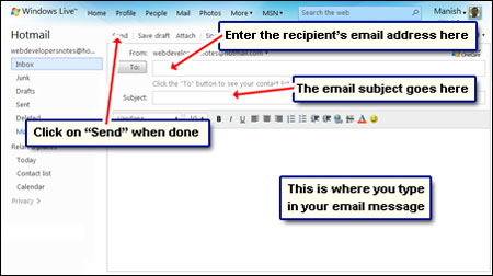Compose and send a new email message from Hotmail