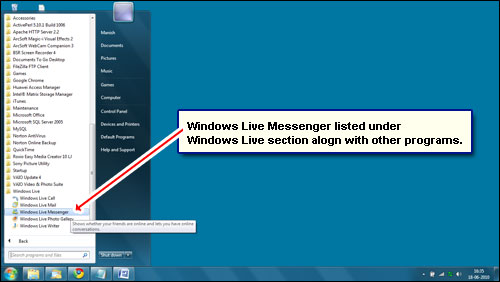 Hotmail sign in via the Windows Live Messenger program on Windows 7