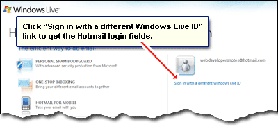 Sign in at Hotmail account using a different ID
