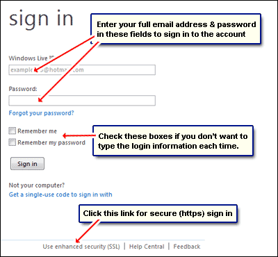 Hotmail sign in section explained