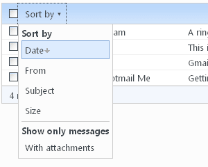 Sorting Hotmail email messages through the sort by drop down