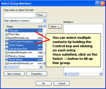 Adding contacts from the address book to a group in Outlook Express