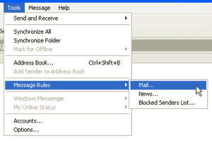 Location of Message rules option in Outlook Express