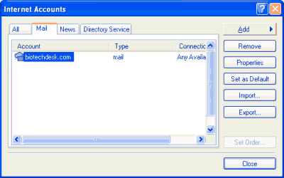 New email account setup in outlook express