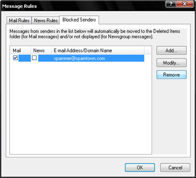 Selecting the blocked email address from outlook Express list