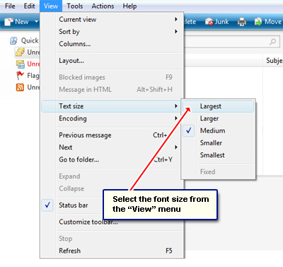 How to change the font and text size of the email message in Windows Live Mail program