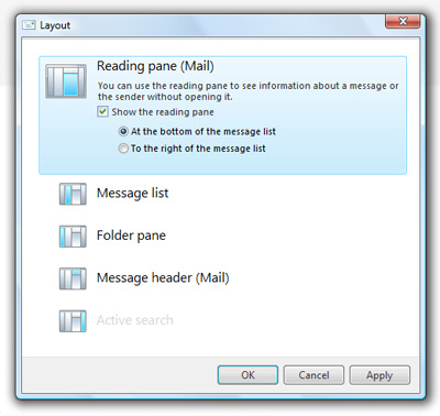 How to change the Windows Live mail layout and interface