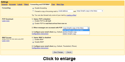 The Forwarding/POP/IMAP link for Gmail account setup