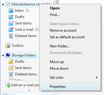 The five folders created by each new email account setup in Windows Live Mail