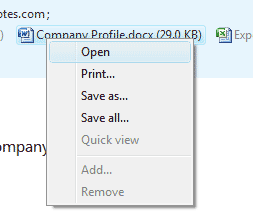 opening a Word document attached to an email message in Windows Live Mail program