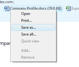 Save a word email attachment in Windows Live Mail