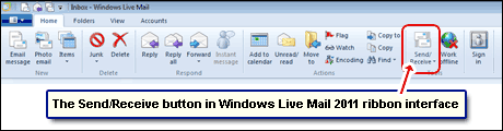 Windows Live Mail 2011 get the Send/Receive button in the Ribbon interface (Home tab)