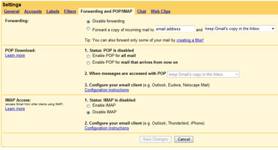 POP and email forwarding settings in Gmail
