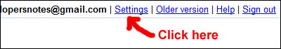The Settings link on your Gmail email account