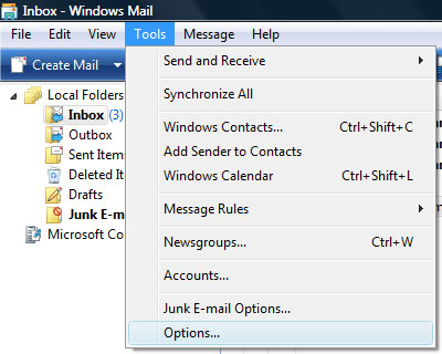 Activating the spell check feature in Windows Mail Vista