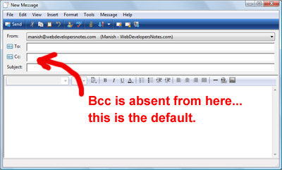 Windows Mail Bcc column for email messages