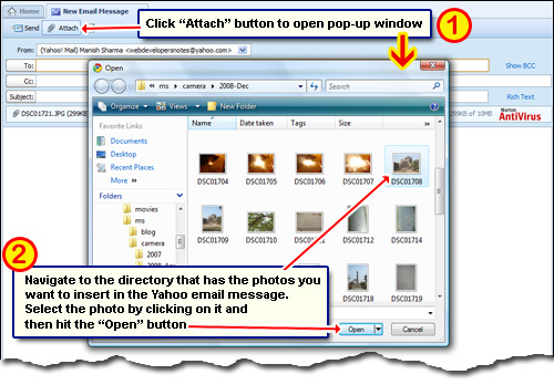 How to insert photo in Yahoo Mail via the Attach feature