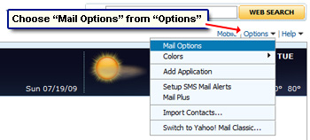The Yahoo Mail options