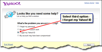 Select the third option - I forgot my Yahoo ID