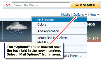 The Yahoo Mail options and settings
