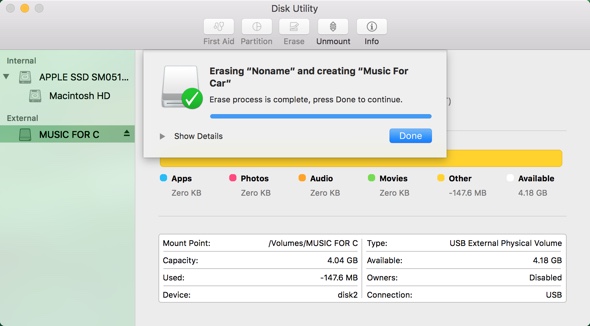 Pen drive erased with the Mac Disk Utility
