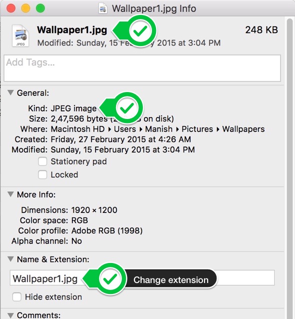 File info in the Mac via Get Info