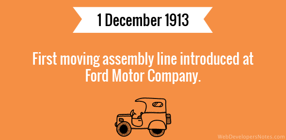 First moving assembly line introduced at Ford Motor Company cover image