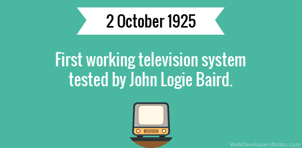 First working television system tested by John Logie Baird.