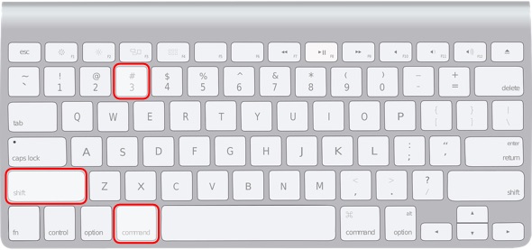 MacBook keyboard with screenshot key-combination highlighted - Command+Shift+3
