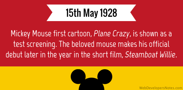 Mickey Mouse first cartoon appearance was in Plane Crazy